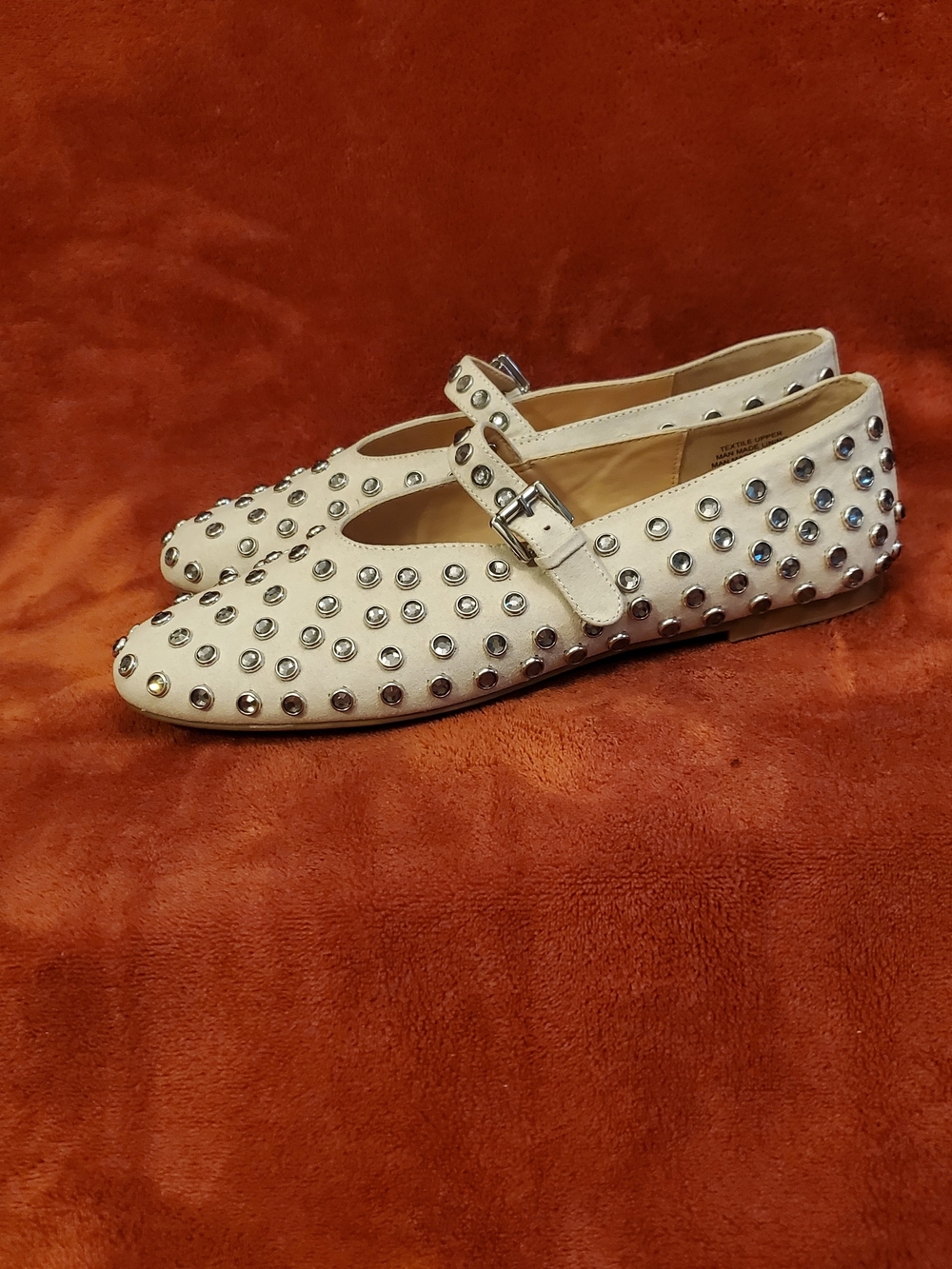 Ann Taylor Loft Cream/Nude Mary Jane Flats with Rhinestones